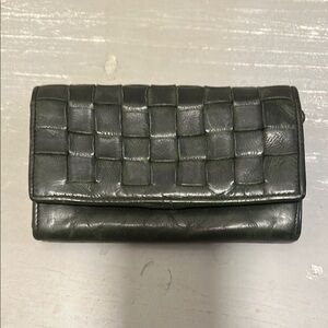 Dark Green Woven Leather Full Size Wallet.